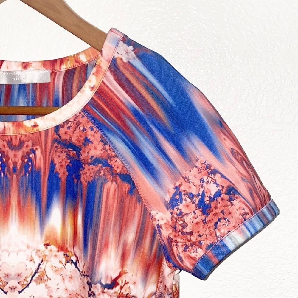Zara W&B Collection Neoprene “Scuba” Short Sleeve Cherry Blossom Mini Dress - Picture 4 of 12